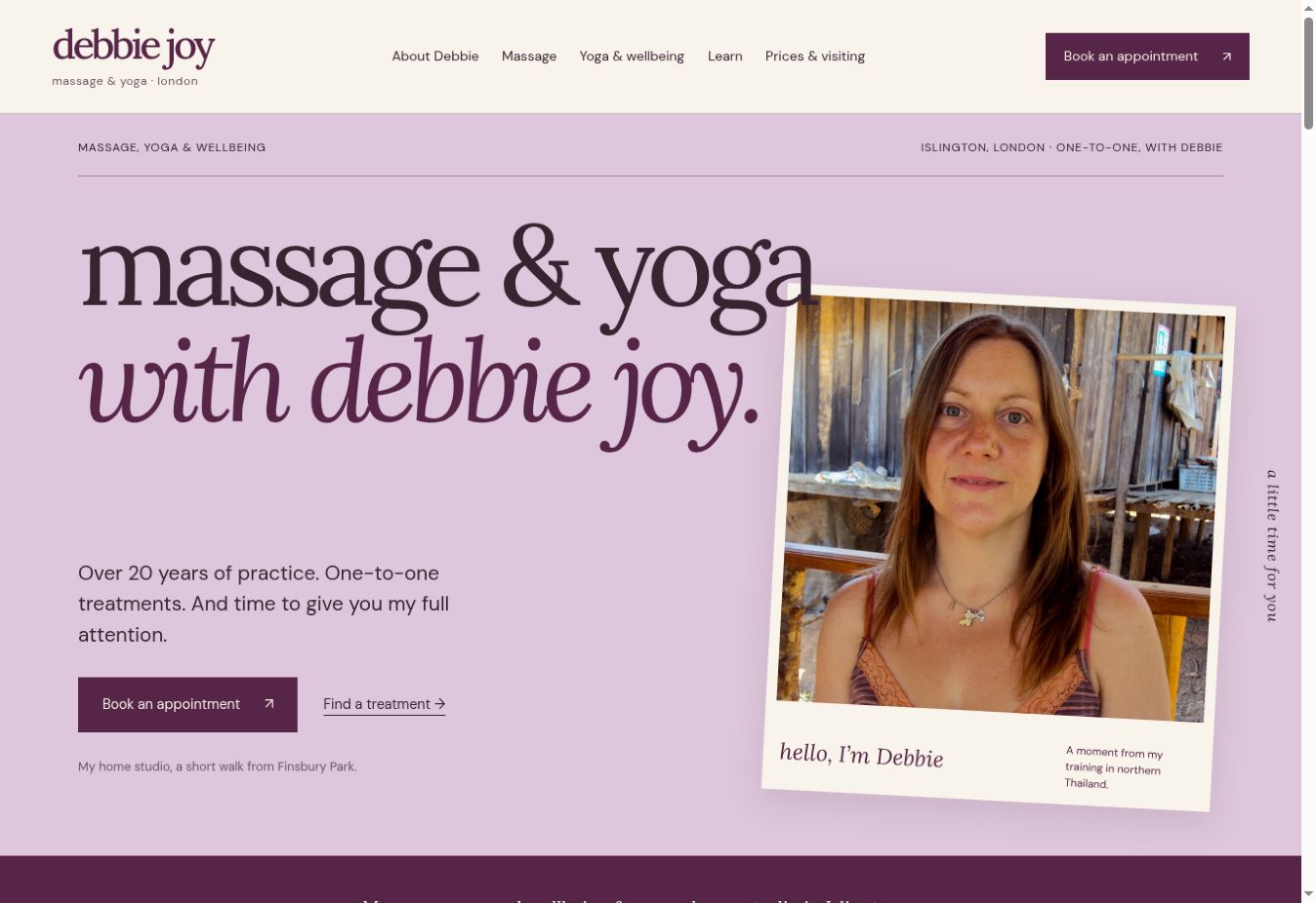 Debbie Joy massage and yoga website homepage concept