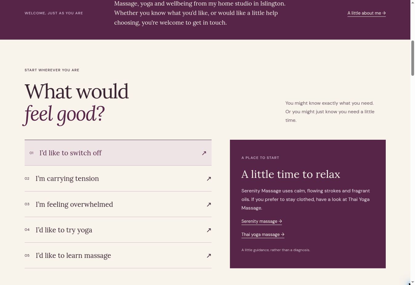 Debbie Joy website showing its needs-led treatment finder