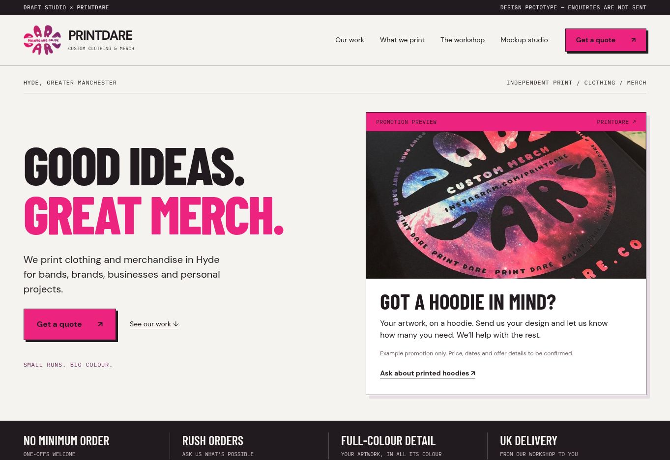 Print Dare website homepage concept