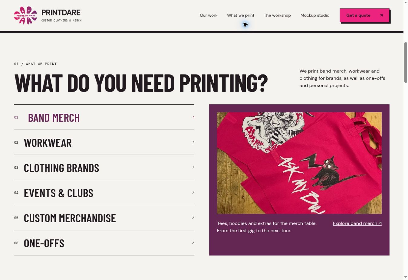 Print Dare website customer pathways and project work sections