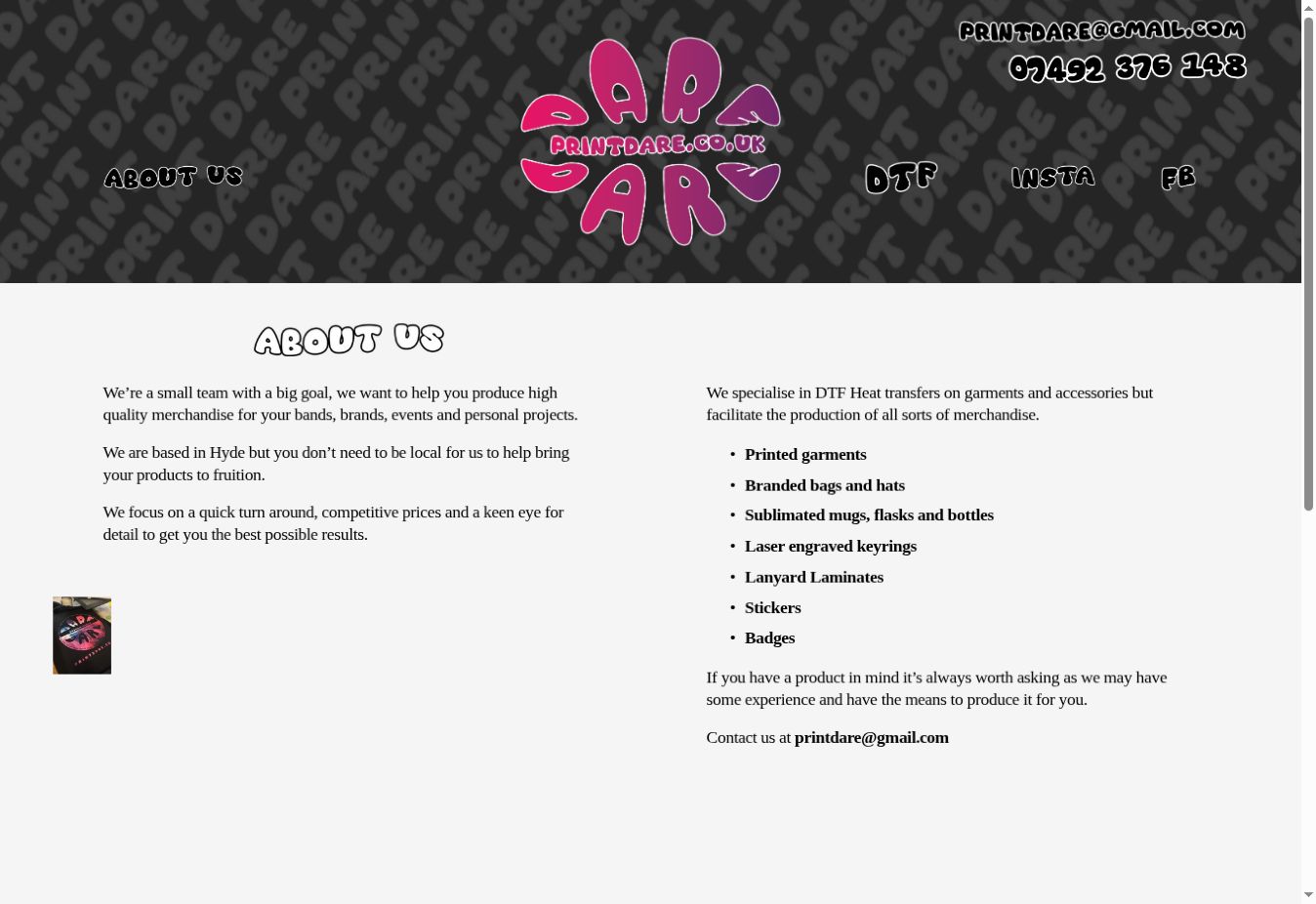 Print Dare's previous About page