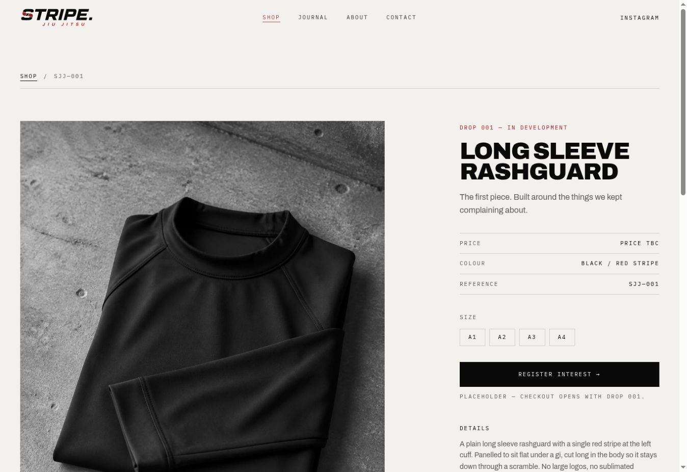 Stripe Jiu Jitsu ecommerce product page on desktop