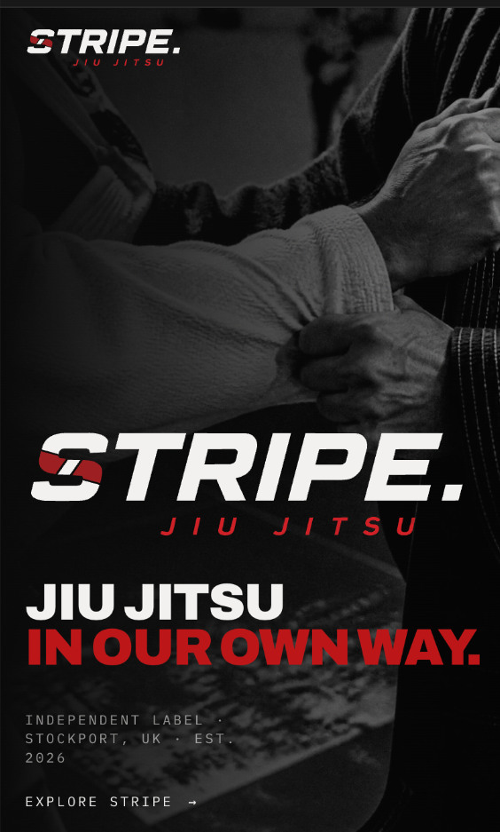 Stripe Jiu Jitsu homepage shown in a mobile frame