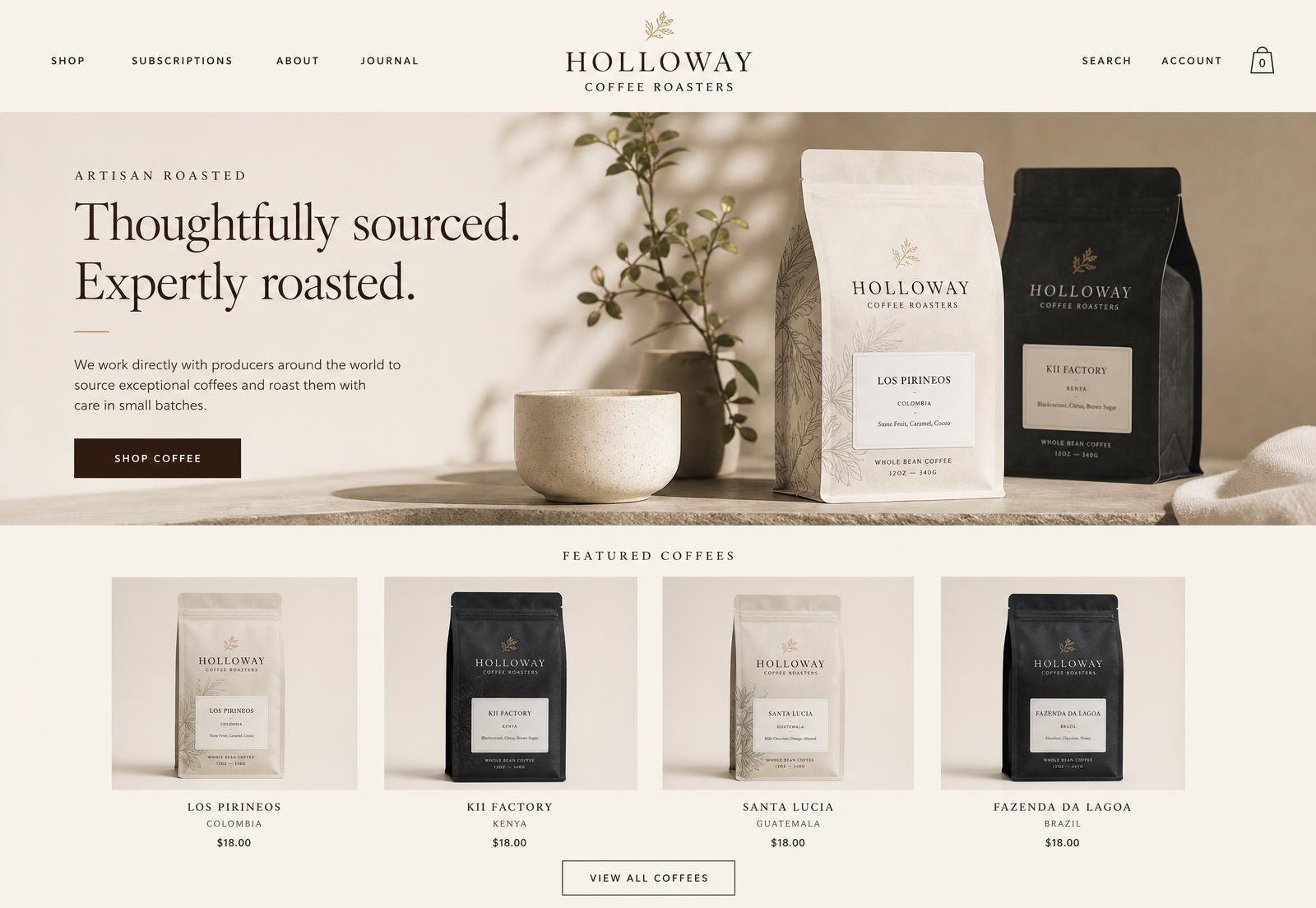 Holloway Coffee Roasters website concept
